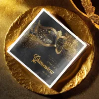 Masquerade Mask Quinceanera Black Gold ID1031 Paper Dinner Napkins