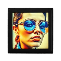 Pretty Lady with Blue Sunglasses with Reflection Gift Box