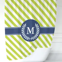 Personalized Lime Green & Navy Striped Monogram Shower Curtain