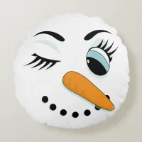 Snowman Winking Funny Christmas Round Pillow