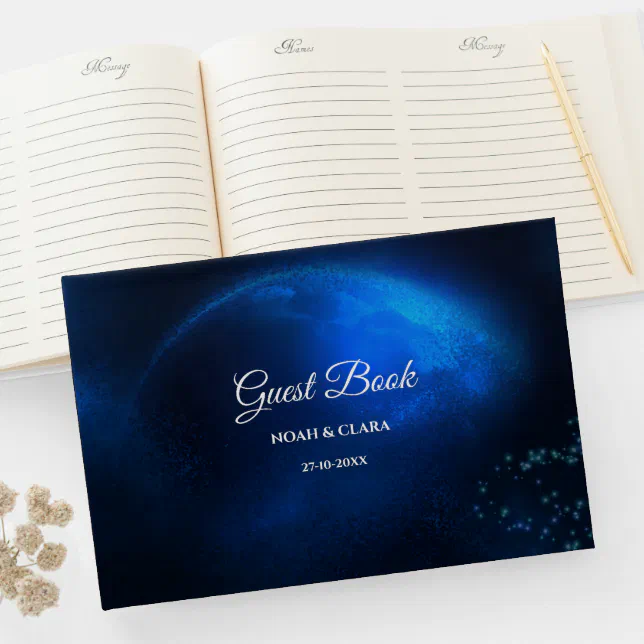 Celestial wedding Full Blue Moon & Stars Midnight Guest Book