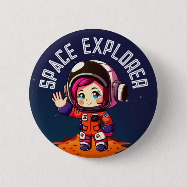 Space | Cute Girl in Mars | Space Explorer Button