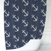 Classic Navy Blue Anchor Shower Curtain