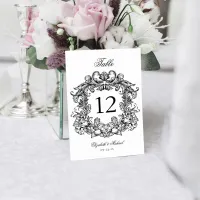 Elegant Vintage White Black Wedding Table Number