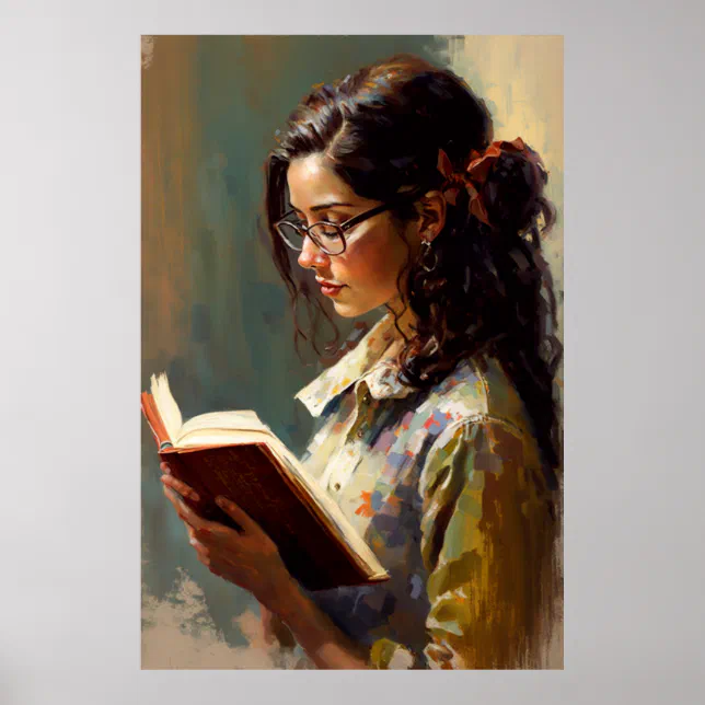 Venezuelan Woman Reading Book Portrait Painting Poster