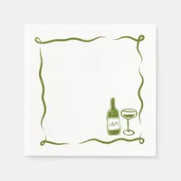 Whimsical Hand Drawn Wine Wedding Chic Navy Blue Napkins