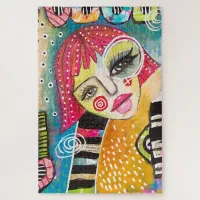 Colorful Quirky Girl Whimsical Fun Original Art Jigsaw Puzzle