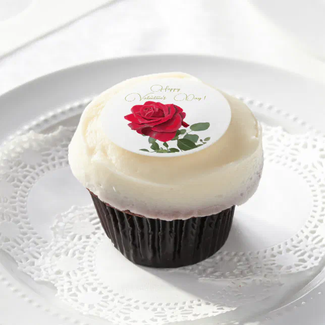 Hand painted red rose edible frosting rounds