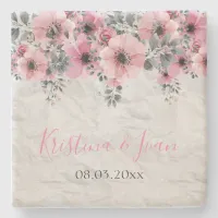 Romantic Elegant Antique Floral Wedding Stone Coaster