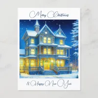 Personalized Christmas House on a Snowy Night   Postcard