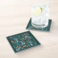 Winter Woodland Teal/Gold ID785 Glass Coaster