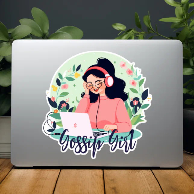 Cute Cartoon Woman in Laptop Chat Working Custom Sticker