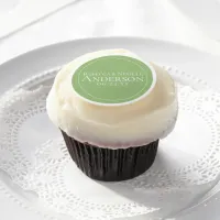 Minimalist Elegant Sage Text Wedding Edible Frosting Rounds