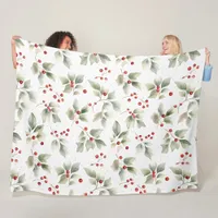 Pretty Watercolor Holly and Berries Fleece Blanket