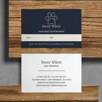 Navy And White Paw Print Logo Appointment Card