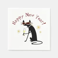 Happy New Year Cat with Champagne Napkins
