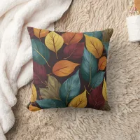 Colorful autumn leaves on a dark background throw pillow