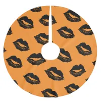 Halloween Lips Pattern Orange Black Brushed Polyester Tree Skirt