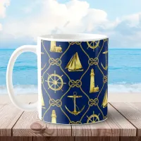 Classic Nautical Navy Blue and Gold Rope Knots Coffee Mug