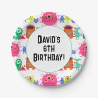 Cute Personalized Brightly Colored Monster Paper Plates