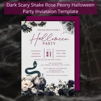 Dark Spooky Floral Snake Cobweb Purple Halloween Invitation