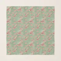 Cherry Blossoms in Pink and Teal Scarf