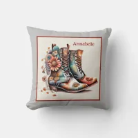 Boho Floral Boots Throw Pillow