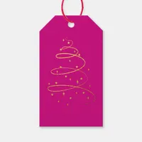 Abstract Sparkling Gold Christmas Tree on Magenta Gift Tags