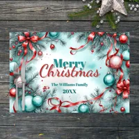 Christmas Ornaments and Red Ribbons Paper Placemat