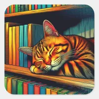 Sleepy Comic Book Style Cat Sleeping Square Sticker