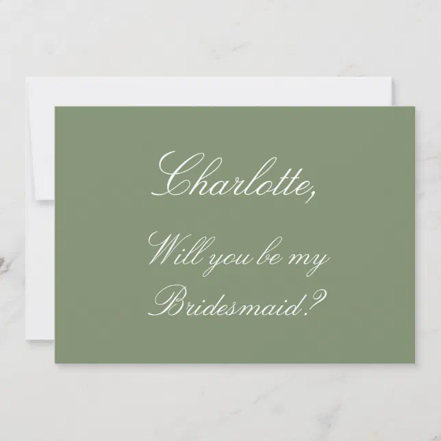 Stylish Sage Green Bridesmaid Proposal Card