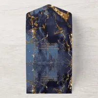 Marble Glitter Wedding Navy Blue Gold ID644 All In All In One Invitation