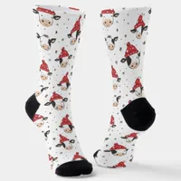 Christmas Cow Santa Cute Red Black and White Socks