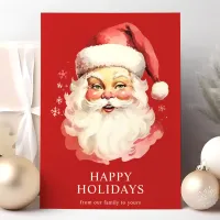 Red Vintage Watercolor Santa Claus Christmas Holiday Card