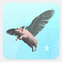 Cute Angel Pig Flying in the Sky Square Sticker