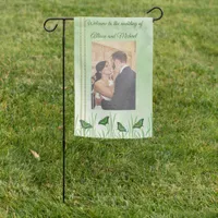 Green butterfly on light green - wedding garden flag