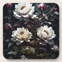 Black and White Roses Watercolor ai art Beverage Coaster