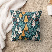 Cute Merry Christmas Trees Festive Throw Pillow