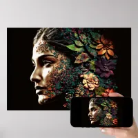 Woman's Face Made of Leaves and Flowers Digital Poster