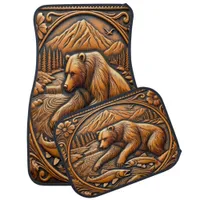 Serene River with Leather Bear Car Floor Mat