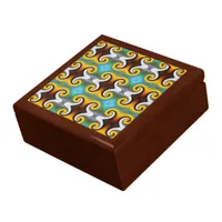 Trendy retro pattern in yellow, blue, brown, white gift box