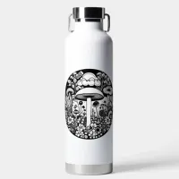 Black and White Flowers and Mushrooms Vintage Water Bottle