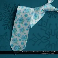 Festive Snowflake Winter Holiday Iridescent Blue Neck Tie