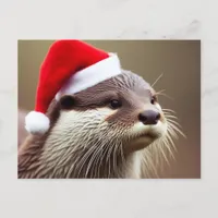 Adorable Otter Santa Hat Postcard