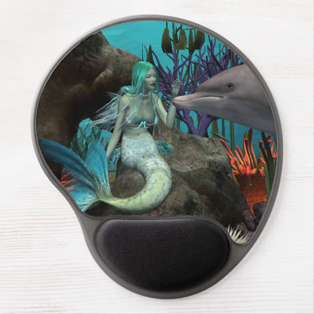 Mermaid and Dolphin Under the Sea Gel Mouse Pad