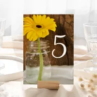 Yellow Daisy in Mason Jar Wedding Table Numbers