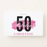 Elegant Pink Watercolor 50th Birthday Party Badge