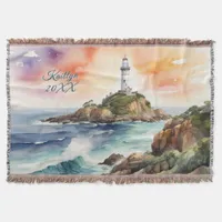 Watercolor Sketch Byron Bay Lighthouse Monogram | Throw Blanket