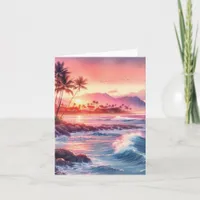 Tropical Island Watercolor Coastal Seascape Blank Note Card