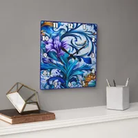 Vibrant Floral Design With Blue and Purple Accents Square Wall Clock